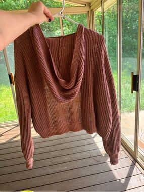 Women's Dusty Rose Open-Weave Hooded Sweater